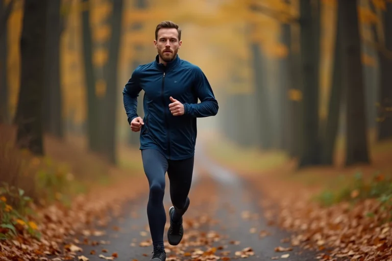 Coureur en forêt sur sentier automnal, guide sports et conseils pour passionnés