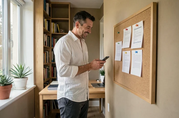 Freelance masculin gérant son activité indépendante depuis son bureau à domicile avec les outils Business Solo