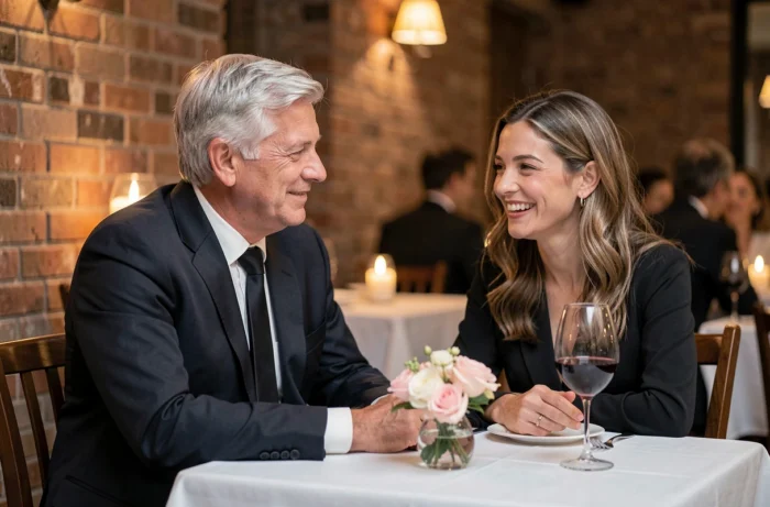 Couple distingué partageant un dîner romantique dans un restaurant gastronomique parisien